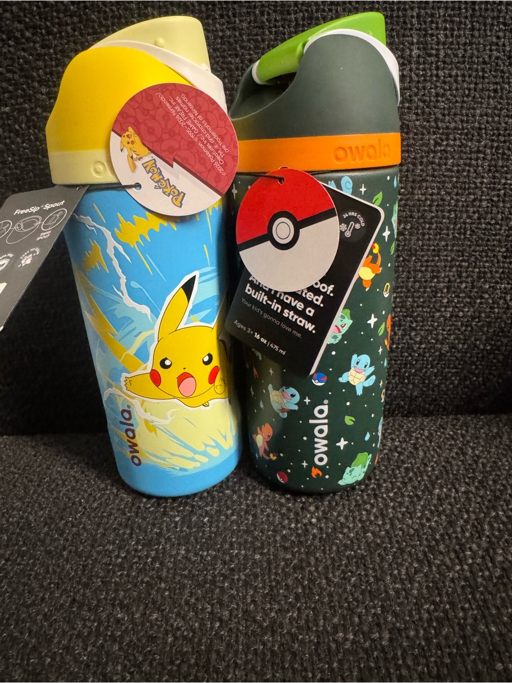 Owalo Pokémon Insulated Water Bottles — Pikachu Yellow & Character Green